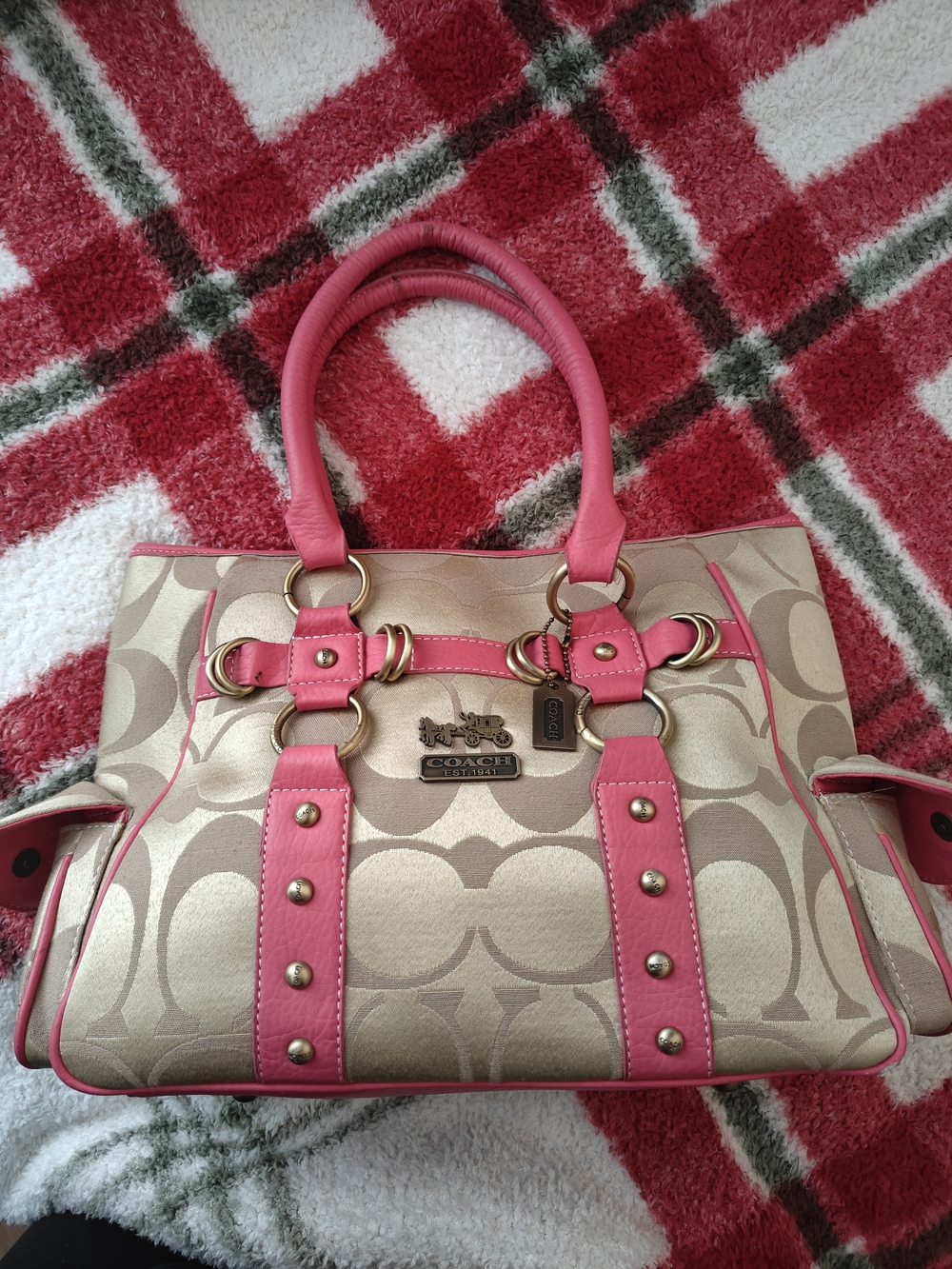 Coach Signature Canvas Tote with Pink Trim